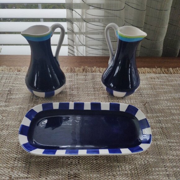 Living Art Stoneage VTG Cruet Set of 3 Carleen Gaby Stoneage Handpainted - Picture 4 of 13